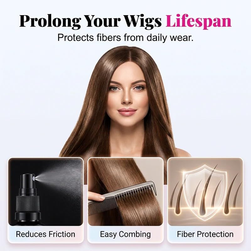 Wig Straightening & Smoothing Spray, Wig Care Products, Wigs Leave-In Conditioner Spray – Detangles, Smooths & Refreshes – Lightweight, Frizz Reducing,Non-Greasy Formula for Daily Us (Smoothing(50ml))