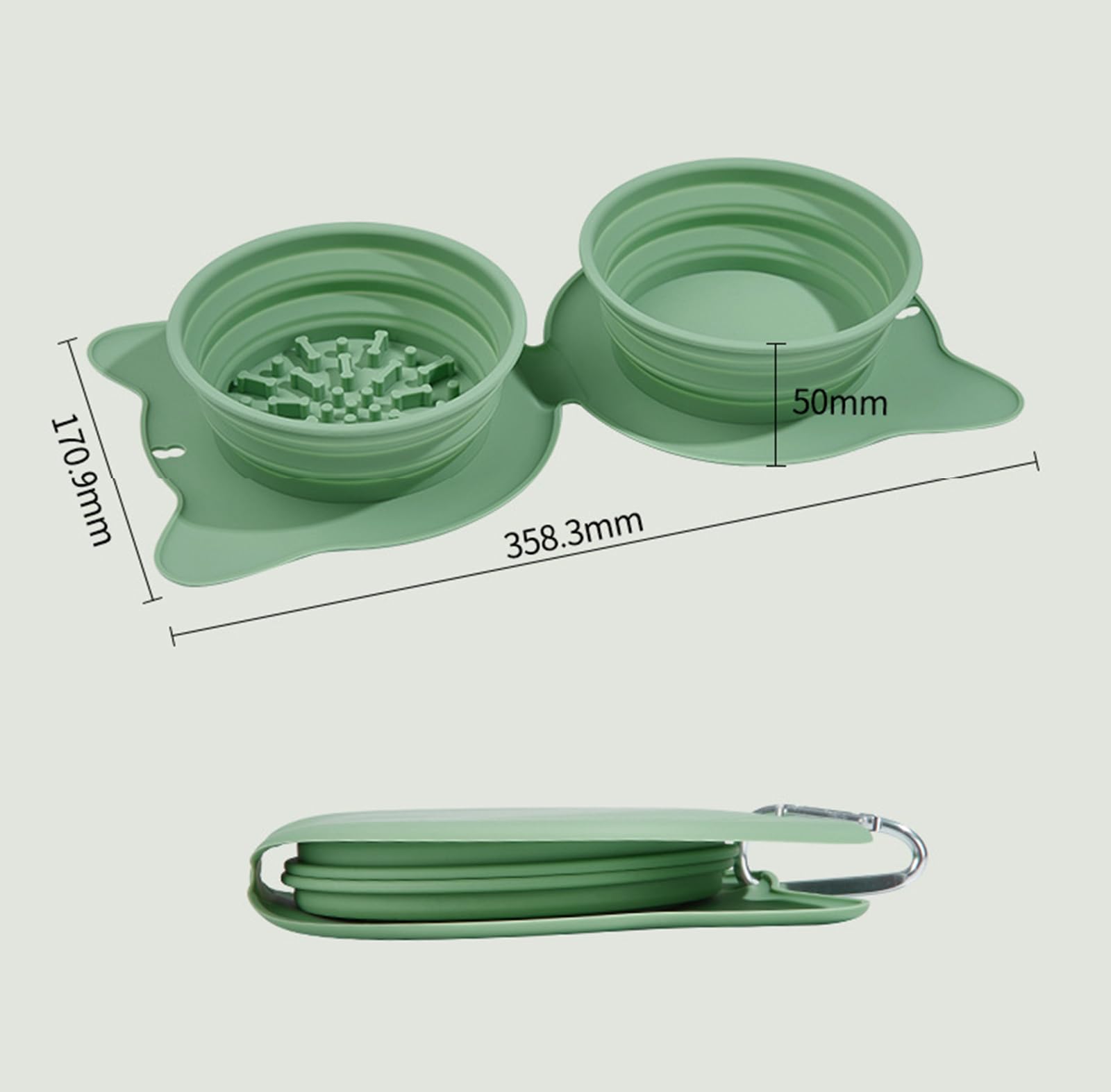 Gamelle de voyage 2 en 1 pour chien et chat – Double gamelle portable pliable avec clips de verrouillage pour nourriture pour animaux domestiques, rose, 35 x 17 cm