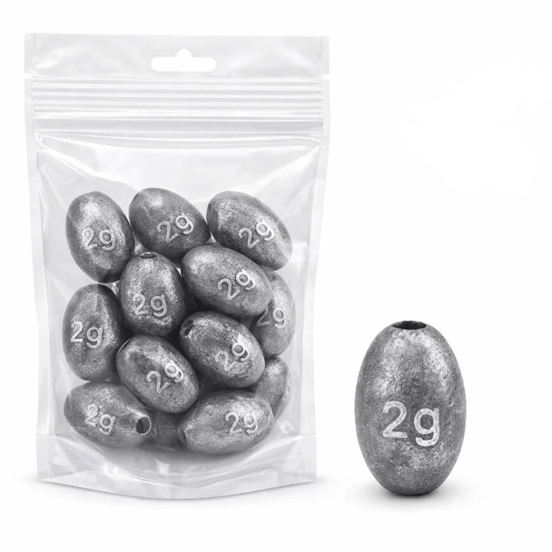 VAYINATO Egg Sinker Fishing Weights (12 PCS) | Oval Slip Sinkers with Smooth Hole | Bank/River/Lake Fishing | Freshwater & Coastal Saltwater | for Catla, Rohu, Murrel, Catfish & Seabass (2g)-image-3