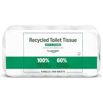 by Amazon Recycled Toilet Paper 100% Recycled Fibres 3-Ply 200 Sheets 8 Rolls 1 Pack of 8 Rolls FSC Certified