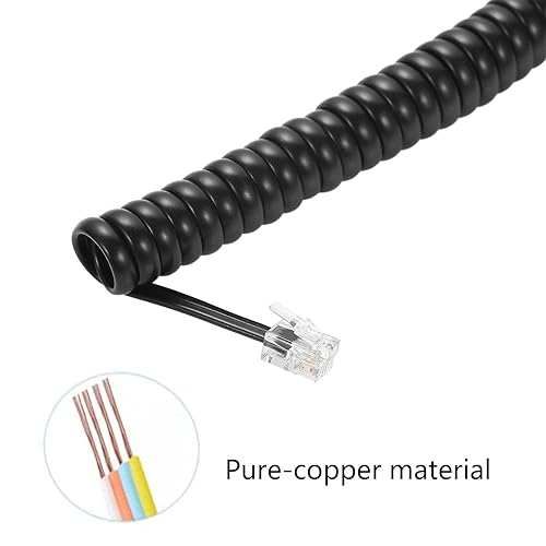 Miniatura 2 de Vthahaby Cable en espiral de 8 pies sin enrollar1.4 pies en espiral para teléfono fijo cable 4P4C, accesorio de teléfono, negro (6)