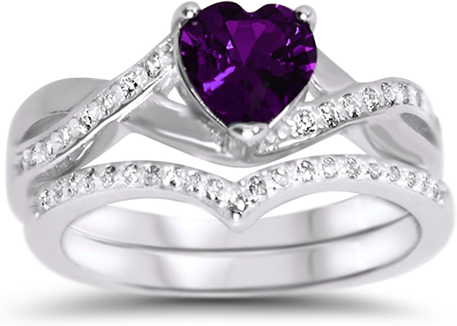 LaRaso & Co His Her Wedding Ring Set 3 Piece TRIO Silver Titanium Couples Bands 10