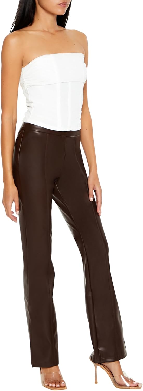 Forever 21 Womens Faux Leather Split-Hem Flare Pants - Image 3