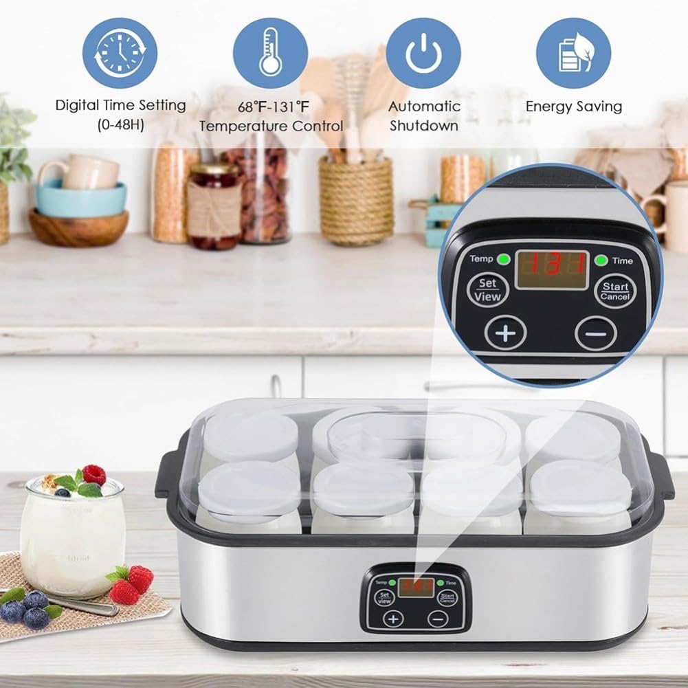 Macchina automatica elettrica per yogurt, capacità 1,6 l, per formaggio a pasta molle greca, fermentazione Natto, in acciaio inox, colore nero (regolamento europeo)