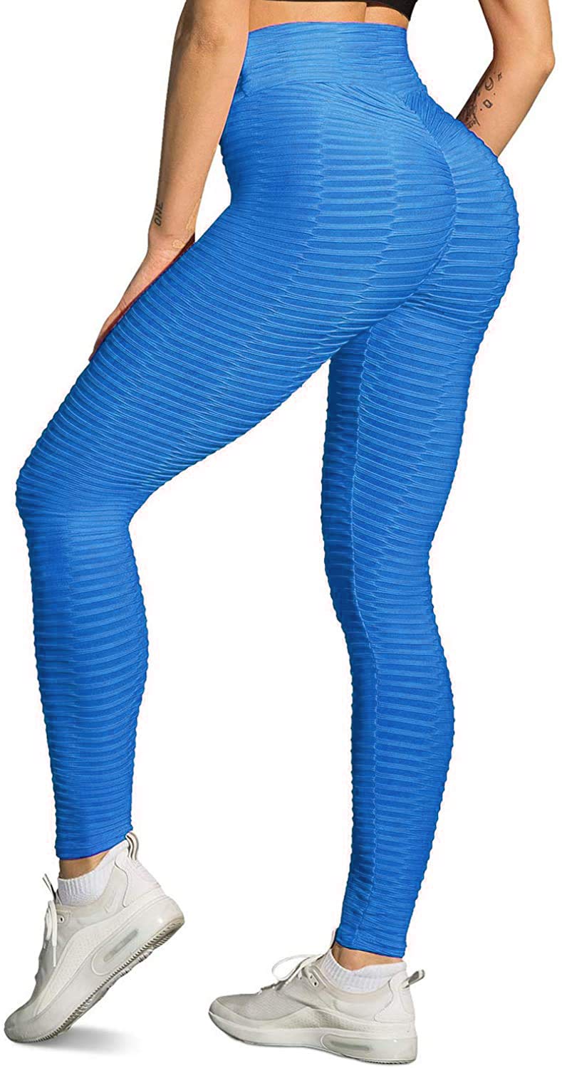 Memoryee Damen Honeycomb Leggings Geraffte Hintern Heben Hohe Taille Push Up Boom Booty Sport Leggings mit Bauchkontrolle Plus Größe Blickdichte Dehnbare Gym Yogahosen/Style1-Blue/XL