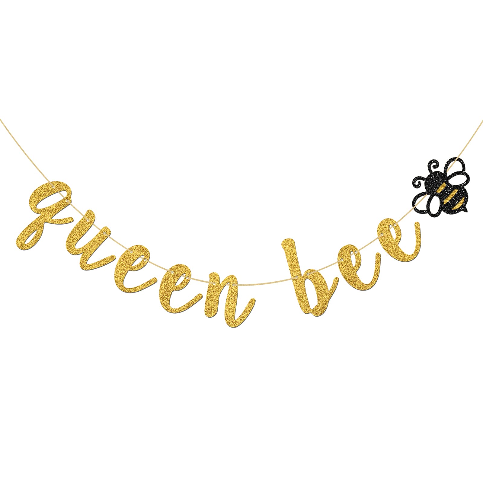 INNORU Queen Bee Banner, Bumble Bee Mom Birthday Party Decorations, Bee Party, Mommy to Be Sign Banner, Happy Birthday Mom Party Decoration Gold Glitter
