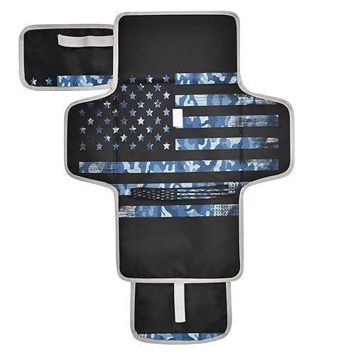 Cambiador portátil de bandera estadounidense para bebé, color azul marino, camuflaje, recién nacido, cambiador de pañales reutilizable, estación de
