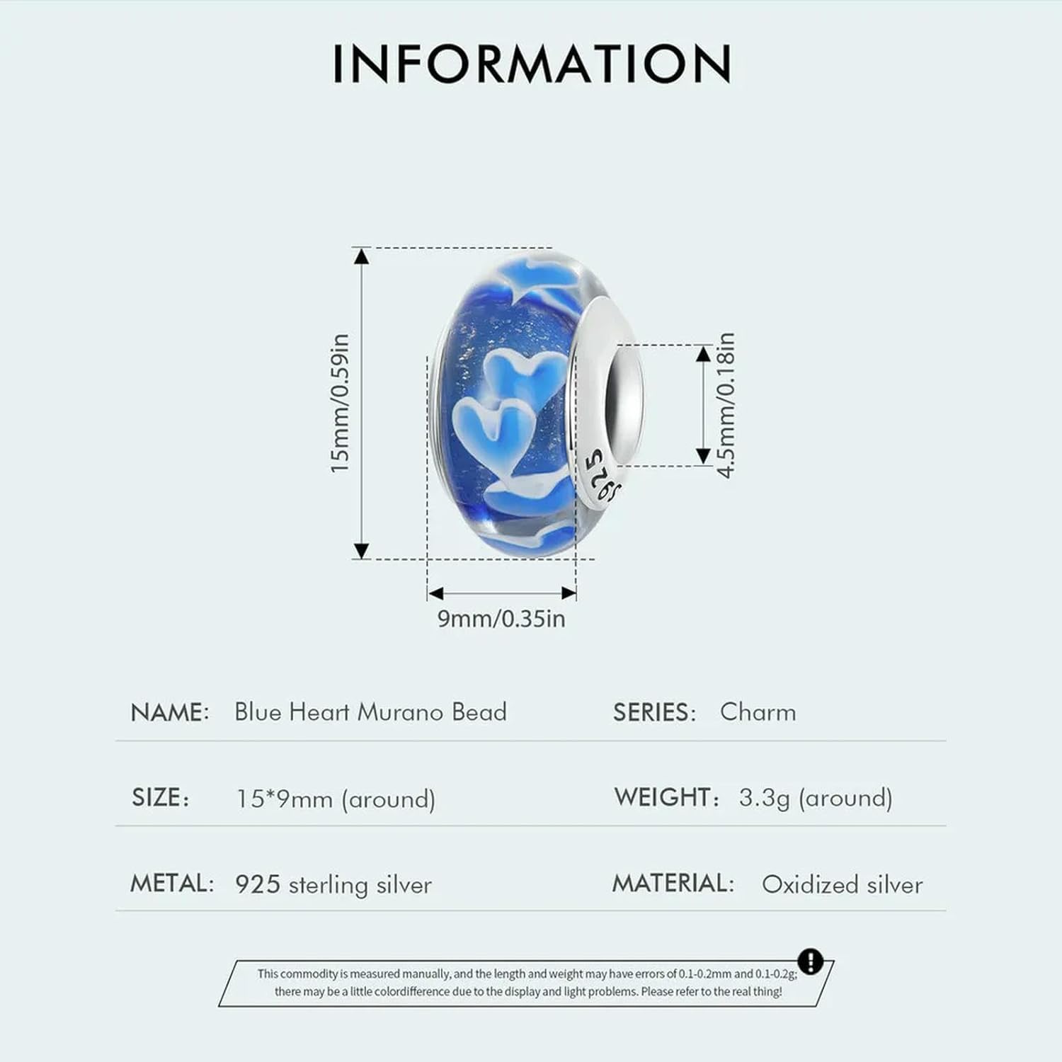 Dijes de corazón azul para mujer, joyería de plata de ley 925, para pulseras, accesorios DIY