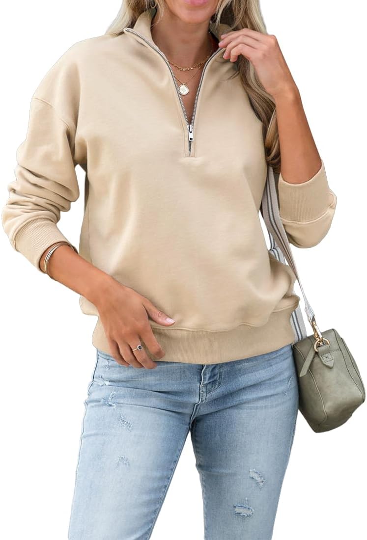 Dressmine Womens Quarter Zip Pullover Casual Long Sleeve Shirts Half Zip Sweatshirt 2025 Trendy Winter Clothes