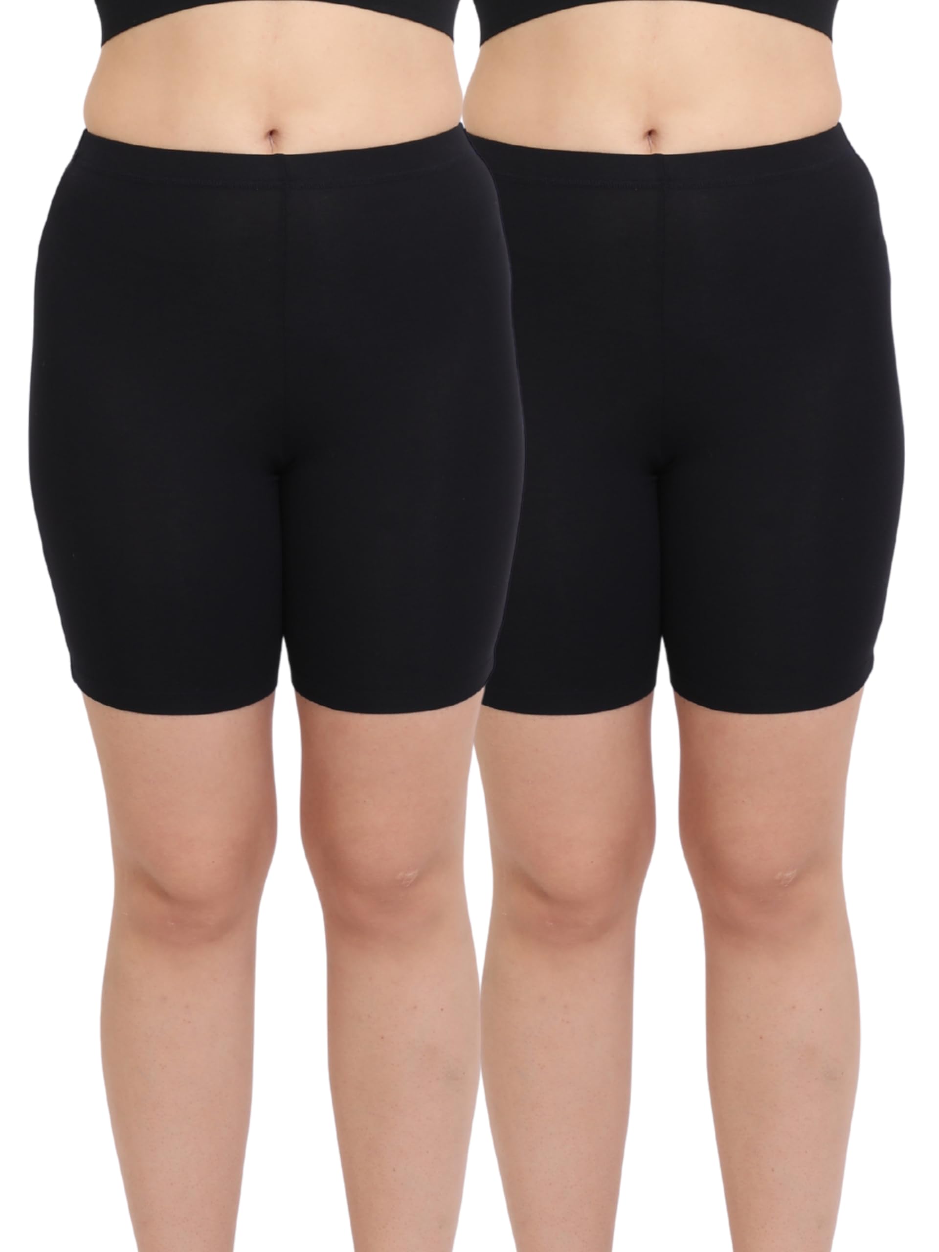 GLAMORAS Women & Girls Bamboo Spandex Moisture Wicking Anti-Bacterial Anti Odour Stretchable High Waist High Coverage Shorts Concealed Waist Band for Underdress Cycling Yoga Safety Shorts, Pack of 2