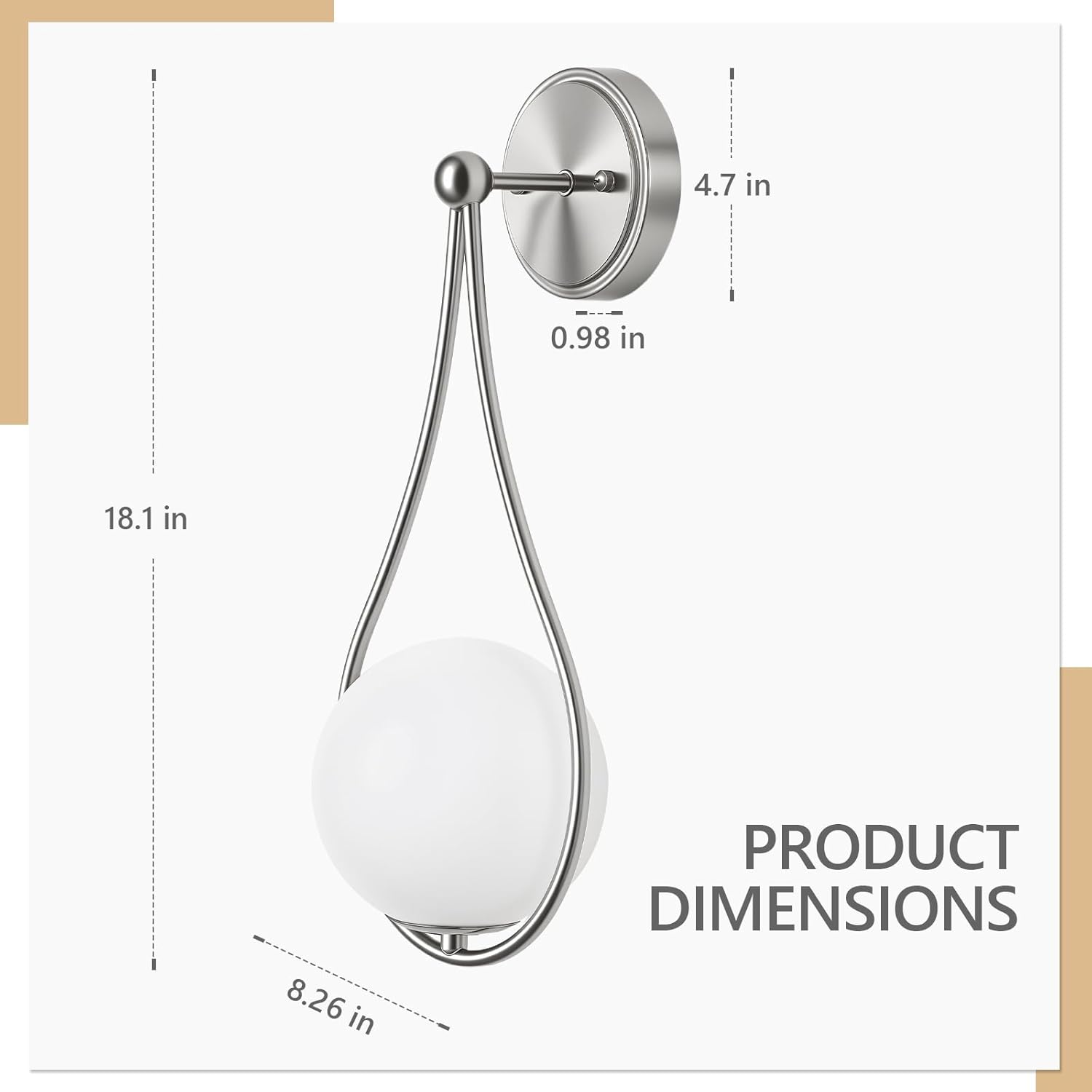 Mid-Century Wall Sconces Set of 2 Brushed Nickel Modern Globe Wall Lighting Indoor Hardwired Wall Lights for Hallway Office,Porch, Bedroom, Living Room,Stairway