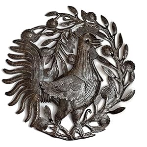 Kitchen Wall Metal Decor, Rooster, Farm House, Indoor Outdoor Display, Handmade in Haiti from Recycled Steel Barrels 15.5 x 15.75 Inches Kitchen Wall Metal Decor Rooster Farm House Indoor Outdoor Display Handmade in Haiti from Recycled Steel Barrels 155 x 1575 Inches