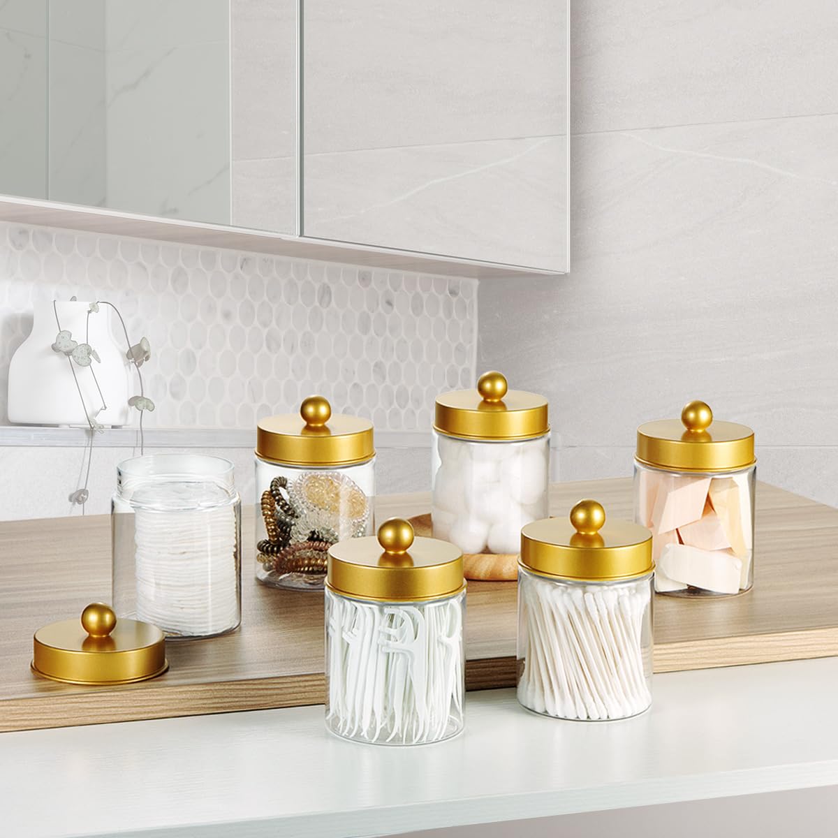 Badezimmer Organizer Blau - Wattepad & Q-Tips Halter Mit Zahnseide-Spender