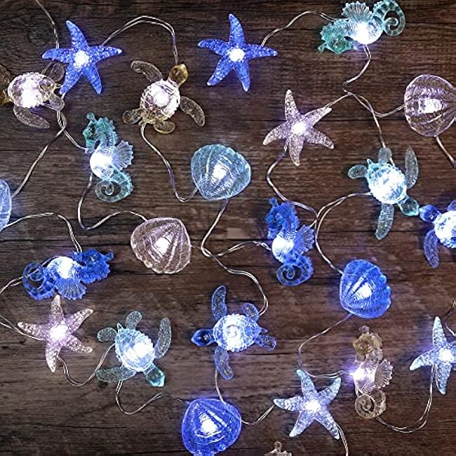 Bartlett Ocean Solar Lights Outdoor- 14ft 40LED Sea Life D¨¦cor Turtle Seahorse Shell Starfish-Waterproof Solar Fairy Lights for Outside Christmas Balcony Garden Yard Patio Fence Decoration