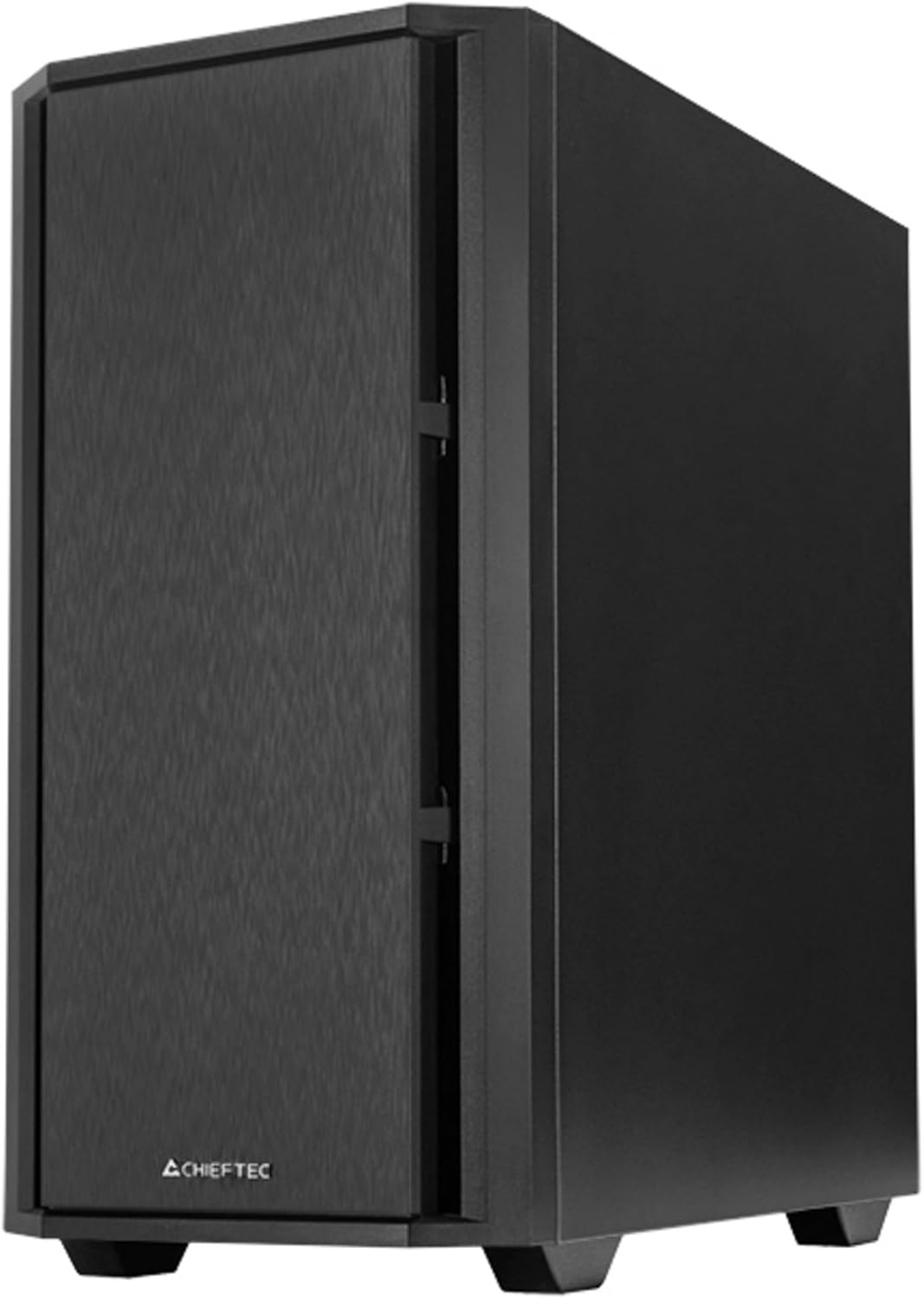 ڪنڊ وارو اڳيون view of the Chieftec AZ-01B-OP computer case, highlighting the side ventilation and overall compact form factor.
