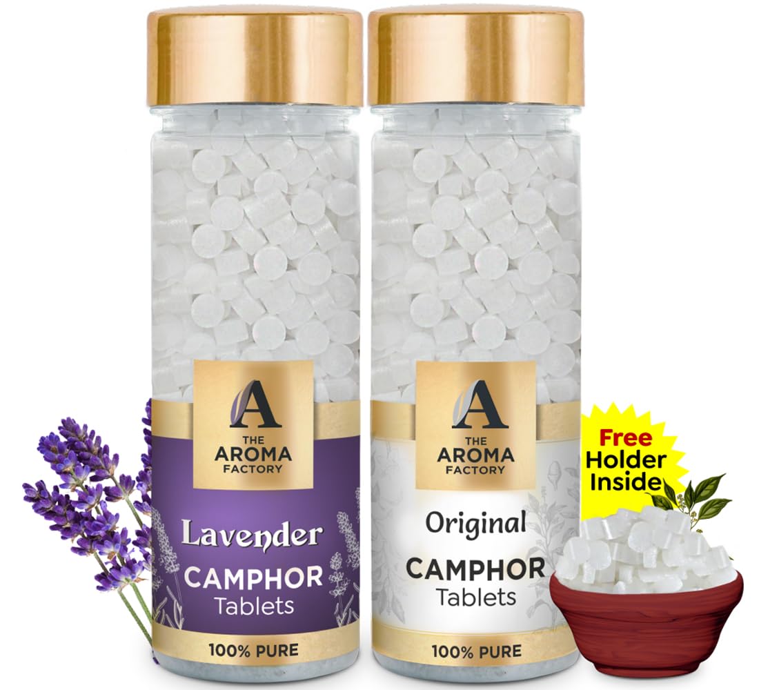 The Aroma Factory Pure Camphor Tablets, Lavender & Original, Zero Residue Kapoor with Fragrance for Pooja, Aarti Kapur | Bottle Pack of 2 x 80gm (B0CLVCPTBM) Amazon Price History, Amazon Price Tracker