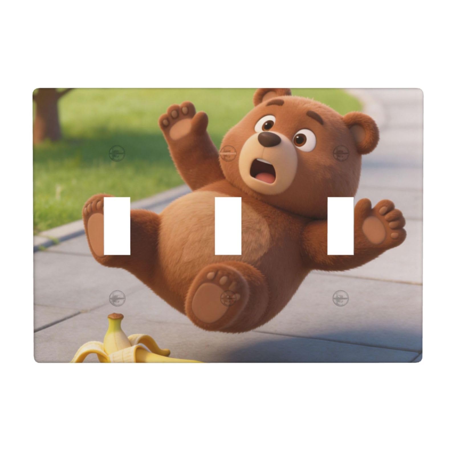 Bear Slipping Banana 3 Gang Switch Plate Cover-Unbreakable Polycarbonate Wall Plate, Heat Resistant Toggle Switch Decor for Home