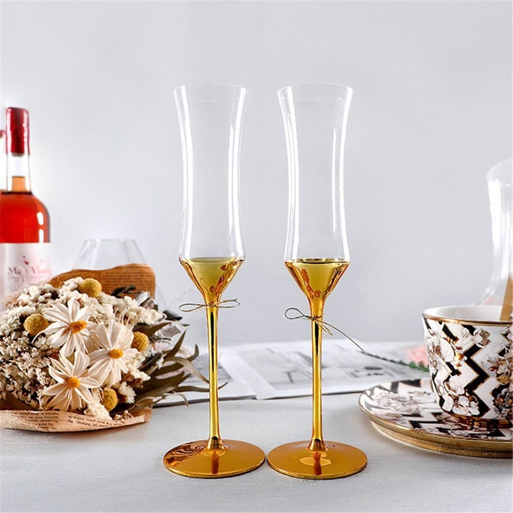 Flauta de champán Copa de champán cintura estrecha, 2 piezas copas chapadas en oro, capacidad 5,58 oz for banquetes negocios y reuniones anuales Fiesta
