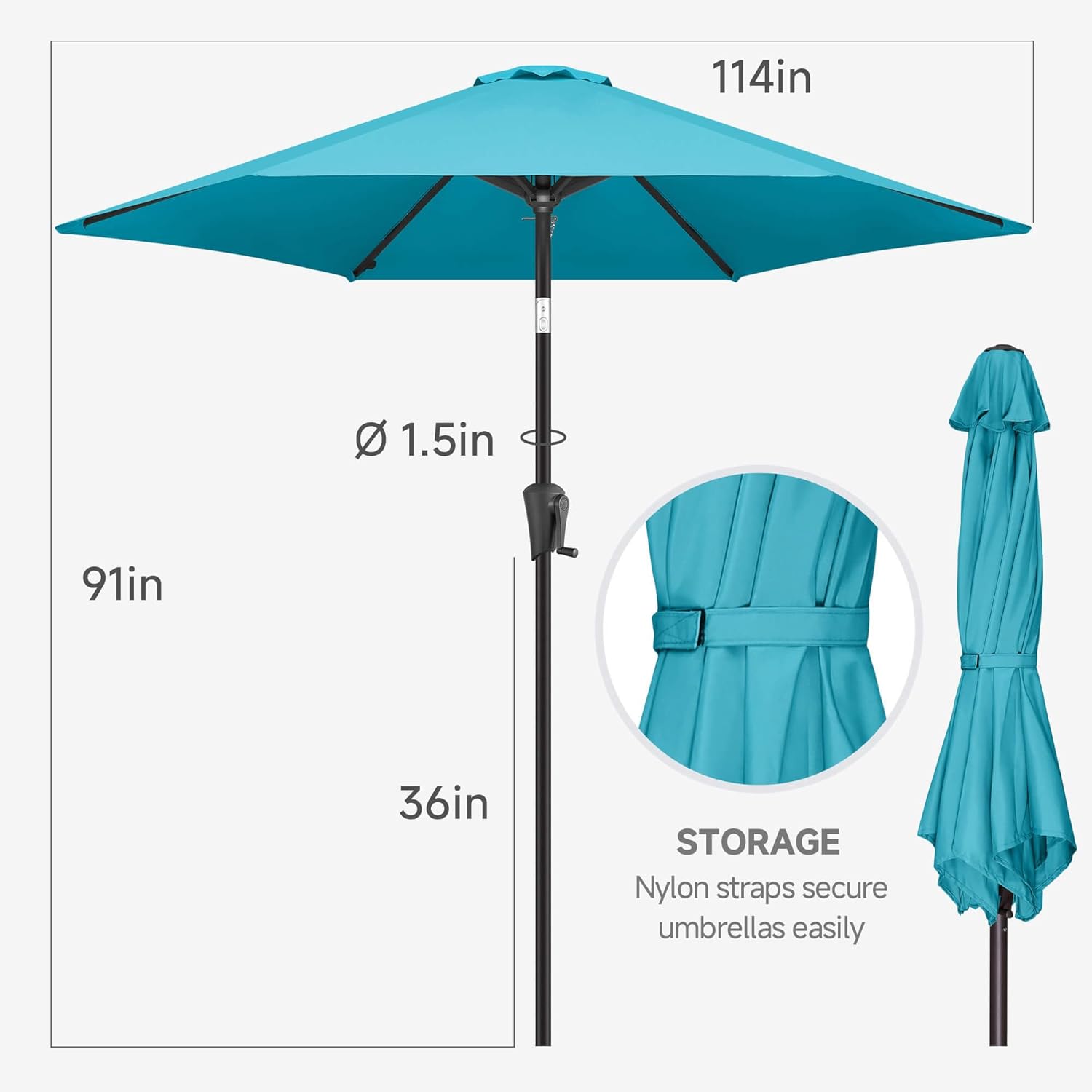 FLAME&SHADE 10ft Patio Umbrella - Outdoor Umbrella with 6 Sturdy Ribs, Push Button Tilt and Crank, UV Protection Table Market Umbrella for Pool, Porch, Garden, Deck, Backyard (Aqua Blue)