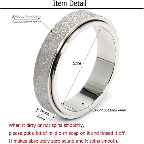 Miniatura 2 de Anillo de ansiedad de acero inoxidable de titanio para mujeres y hombres talla 6-12 ancho 0236in 5 colores oro rosa arco iris plata negro azul