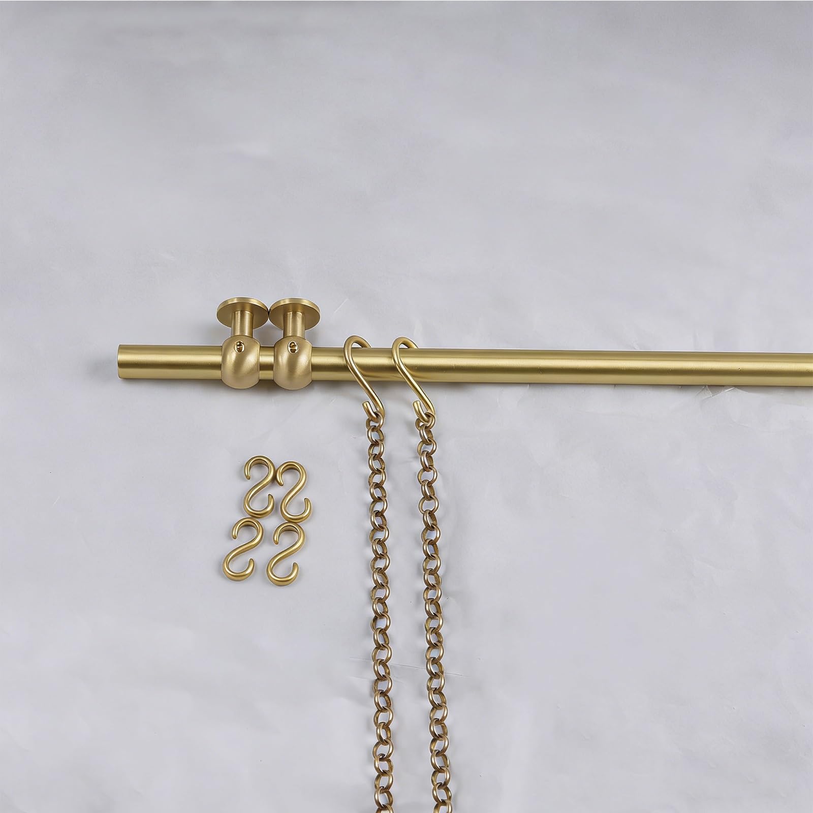 Bilderschienen Aufhängesystem aus Messing, Kunstpräsentationsstange mit Ketten und S Haken, Komplettes Galerie Wandset for Gerahmte Kunst, Poster und Wandteppiche(Gold)