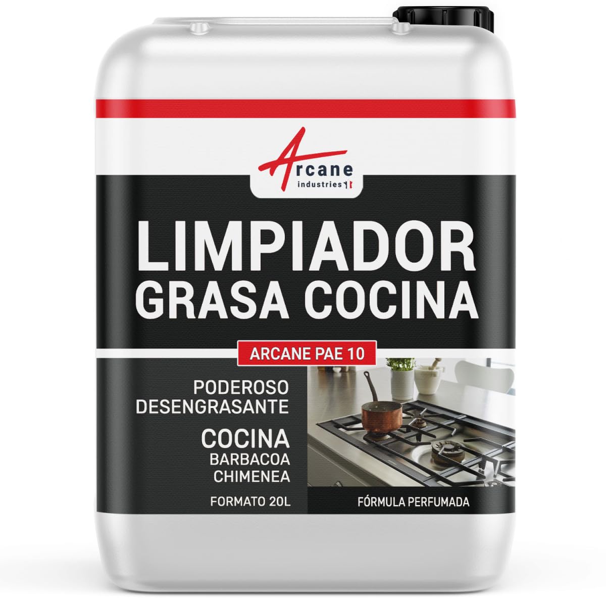 Limpiador Desengrasante Grasas, Cocina, Campana, Barbacoa, Parrilla 20 L | Desengrasa Grasas y Hollín Tenaces, Campanas, Barbacoas, Parrillas, Superficies Lavables - Arcane Industries