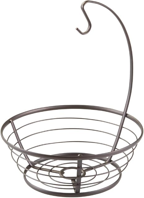 iDesign AXIS Fruit Bowl with Banana Hook, Practical Wire Fruit Basket for Vegetables made of Metal, Bronze