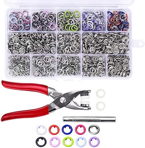 CENOZ 200 Sets Snap Fasteners Kit Tool, Metal Snap Buttons Rings with Fastener Pliers Press Tool Kit for Clothing 10 Colors 9.5mm