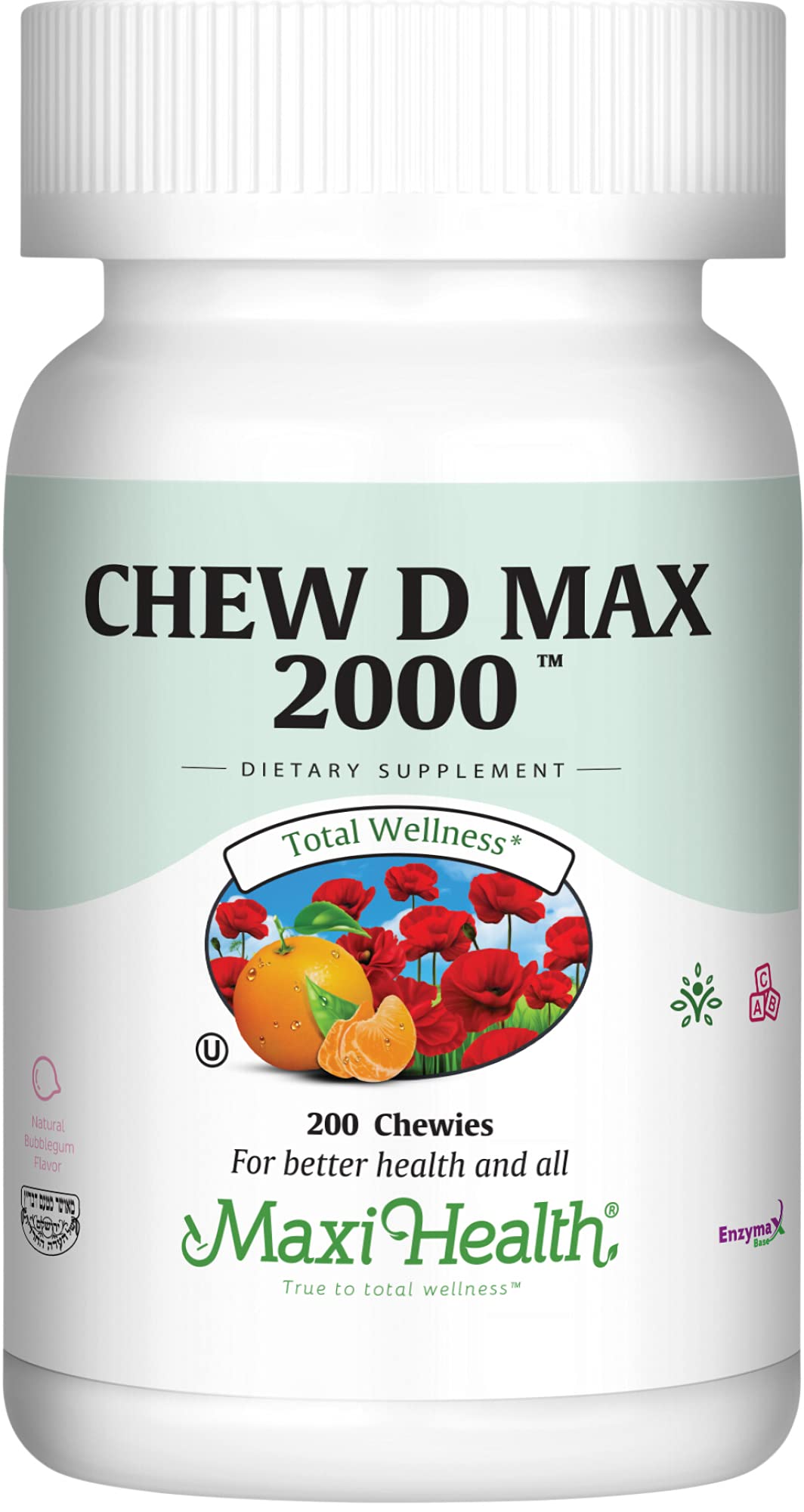 Maxi Health® Vitamin D 2000 IU Chewable, Bubble Gum (200 Count) 200 Count (Pack of 1)