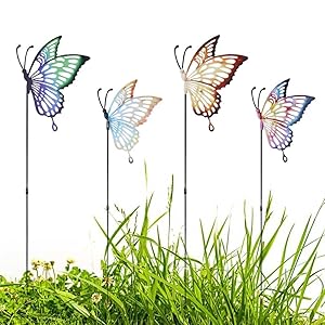 DIINOR Butterfly Garden Stakes Decor Metal Yard Art Butterfly for Women Mom Ornaments Outdoor Decorative Patio Lawn Decor 4 Pack 24.8Inch (Colorful)