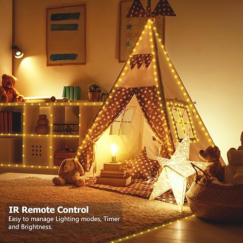 Miniatura 4 de Guirnalda de luces de 33 pies, funciona con pilas, 100 luces LED con control remoto y temporizador para interiores y exteriores, árboles de Navidad,