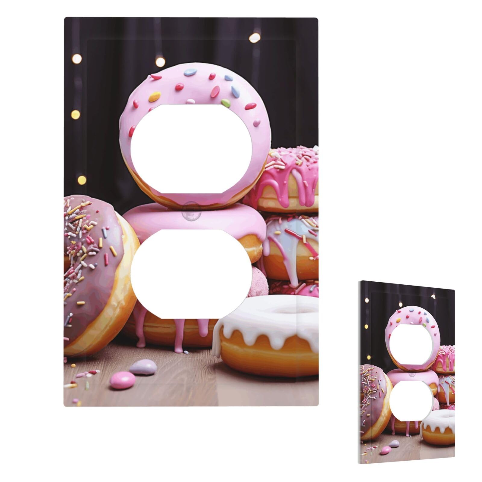 Donut Cake Wall Plate Cover Duplex, Modern Decorative Light Switch Cover Unbreakable Receptacle Outlet Covers for Living Room Bedroom Decor