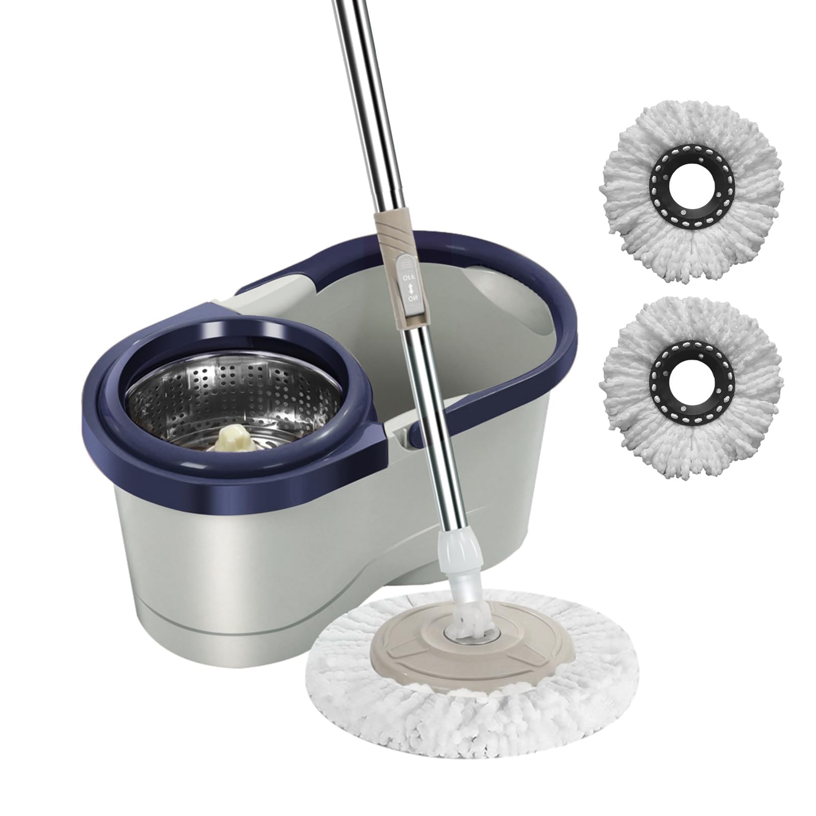 Sistema de fregona automático con cubo escurridor, cabezales de recambio de microfibra y cesta de acero, limpieza eficiente del suelo para uso doméstico