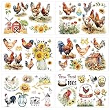 Shejdgart Chicken Rub on Transfers for Crafts - 6 Sheets Farm Rub on Transfer Stickers for Furniture Sunflower Rub on Transfers for Wood Glass Scrapbook DIY Home Decor 11.8x7.9 Inch
