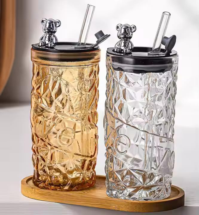 Image of Coffee Mug with Straw & Lid - Multipurpose Mason Jar Style Can Sipper for Green Tea, Milk, Juice, Smoothies & More - Reusable Drinking Cup for Home & Office (Creative Glass Office Bottle 1)