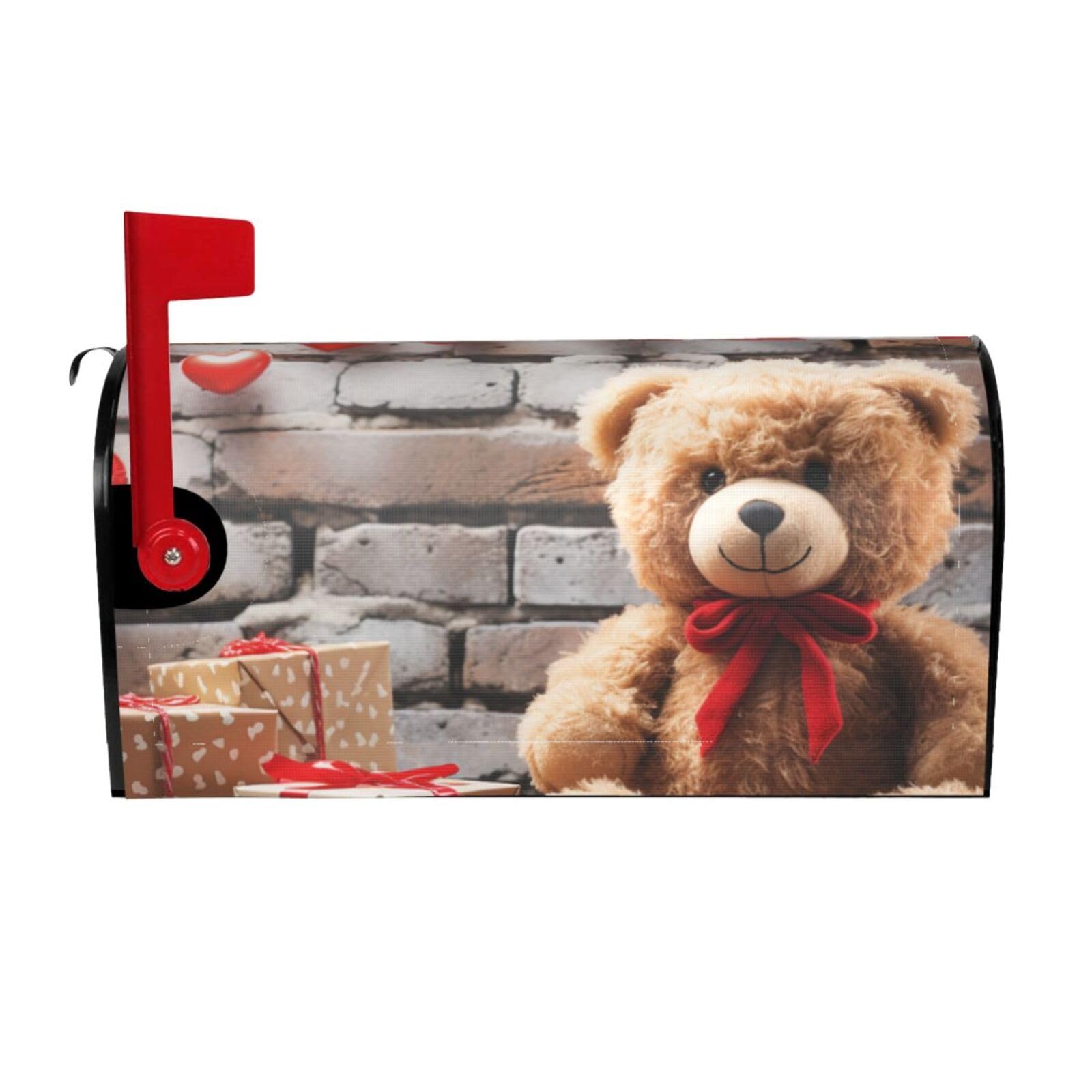 Cute Bear Valentine Gift Mailbox Covers Magnetic Wraps Post Letter Box Cover Garden Home Decor 25.5x21 in