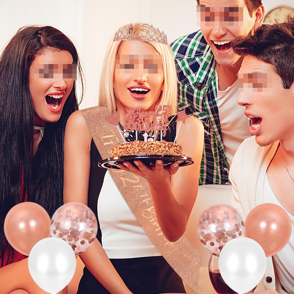 24. Geburtstag Deko-Set – Krone, Schärpe, Folienballons & Cake Topper In Roségold Für Frauen