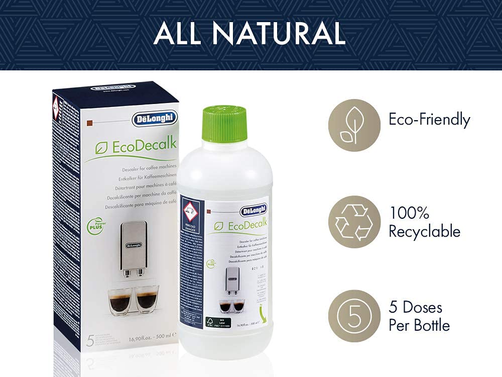 De'Longhi Dedica EC685.W Macchina da Caffè Espresso Manuale e Cappuccino, Caffè in Polvere o in Cialde E.S.E. & DLSC500 ECODECALK Decalcificante Macchine Caffè Ecologico, Materie Prime Naturali