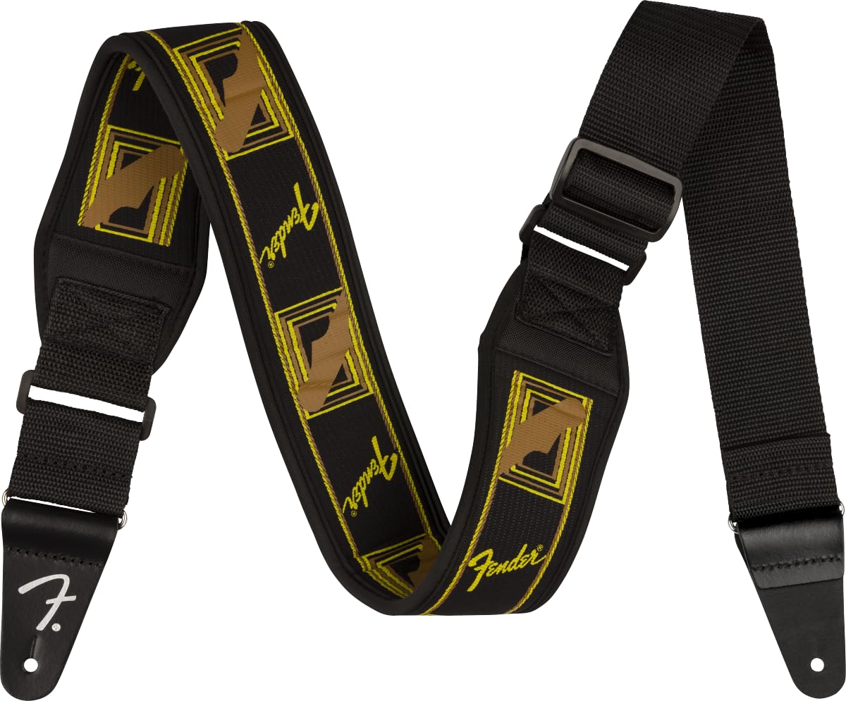 Fender Swell Neoprene, Guitar Accessories, Blk/YLW/BRN Mono, 2.5" Guitar Strap