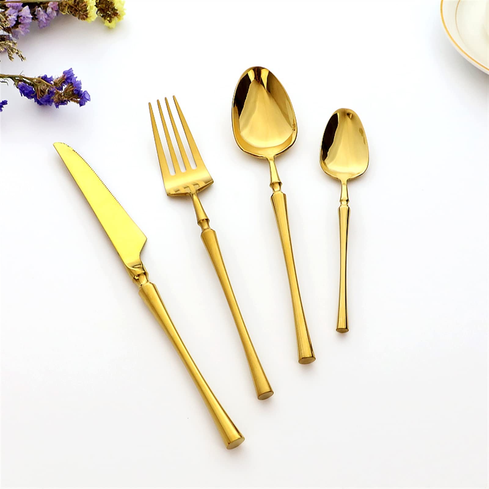 Gabelmesser-Löffel-Set Gold Geschirr Set Glänzend Gespiegelt Besteckset, 18/10 Edelstahl, Geschirr Küchenmesser, Gabel, Teelöffel Besteck Set Rostfreier Stahl (Color : Purple)