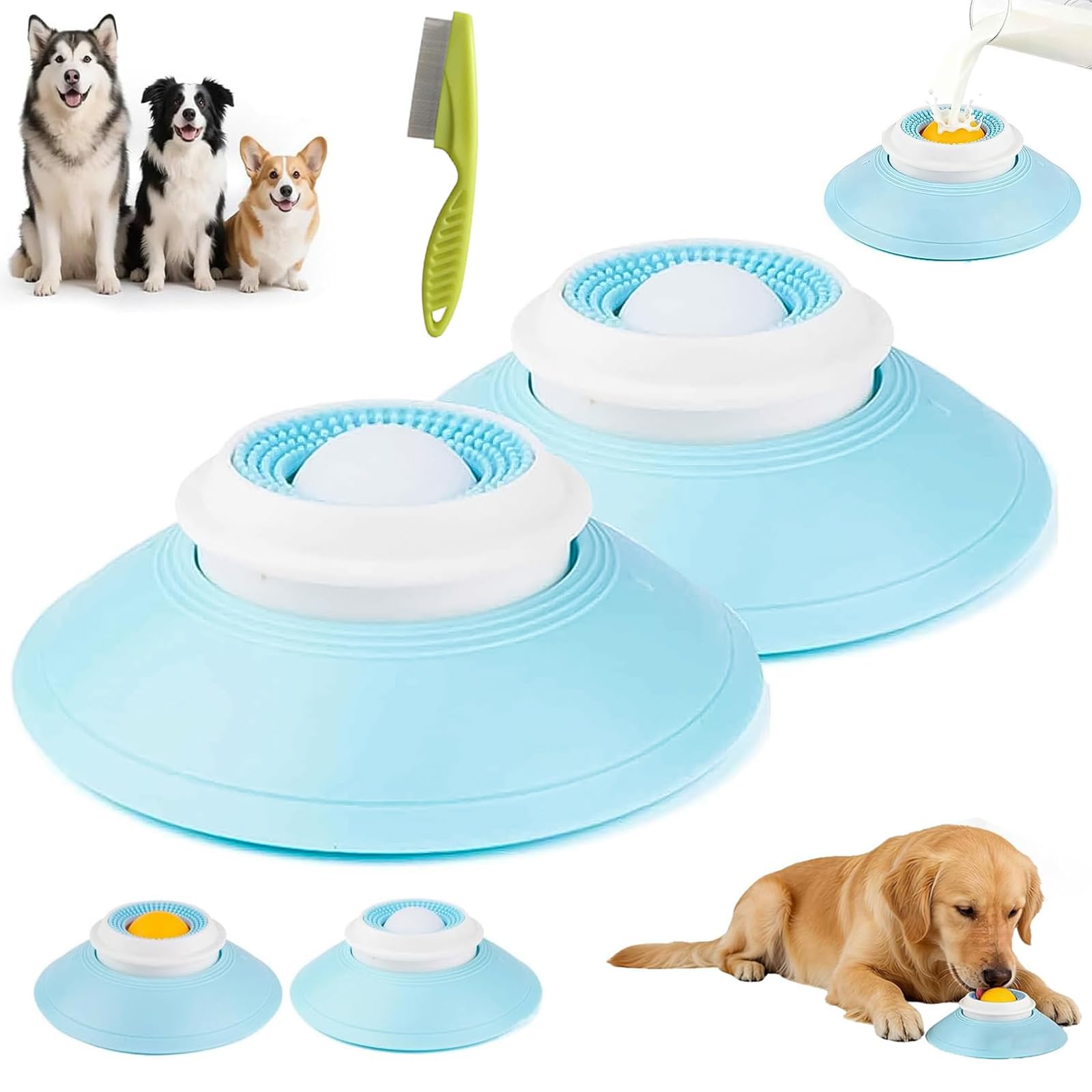 Dog Lick Sphere, Dog Licks Roll Ball, Dogs Liquid Lick Bowl, Dogs Lick Sphere Slow Feeder, for Pet Calming & Anxieties Relief, for Small Medium and Large (White*2) â image 1