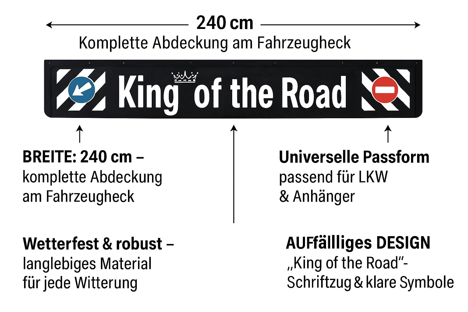 UZMAN LKW Schmutzfänger 2,40M Spritzlappen für LKW & Anhänger King of the Road-Design, robust & UV-/salzresistenter Spritzschutz, einfache Montage