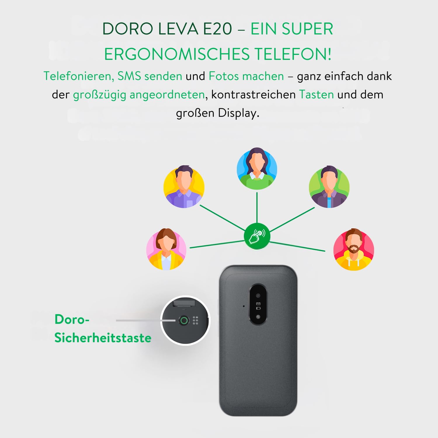 Doro Telefon Leva E20 – 4G Klapphandy für Senioren – 2,8 Zoll Display, kontrastreiche Tasten, besonders klarer Klang, HD Voice, Kamera, Secure-Taste – Schwarz