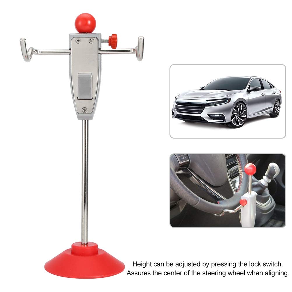 KIMISS Herramienta del de alineación del volante, herramienta de soporte del soporte del volante de la furgoneta del bastidor de alineación del automóvil (rojo + plata)