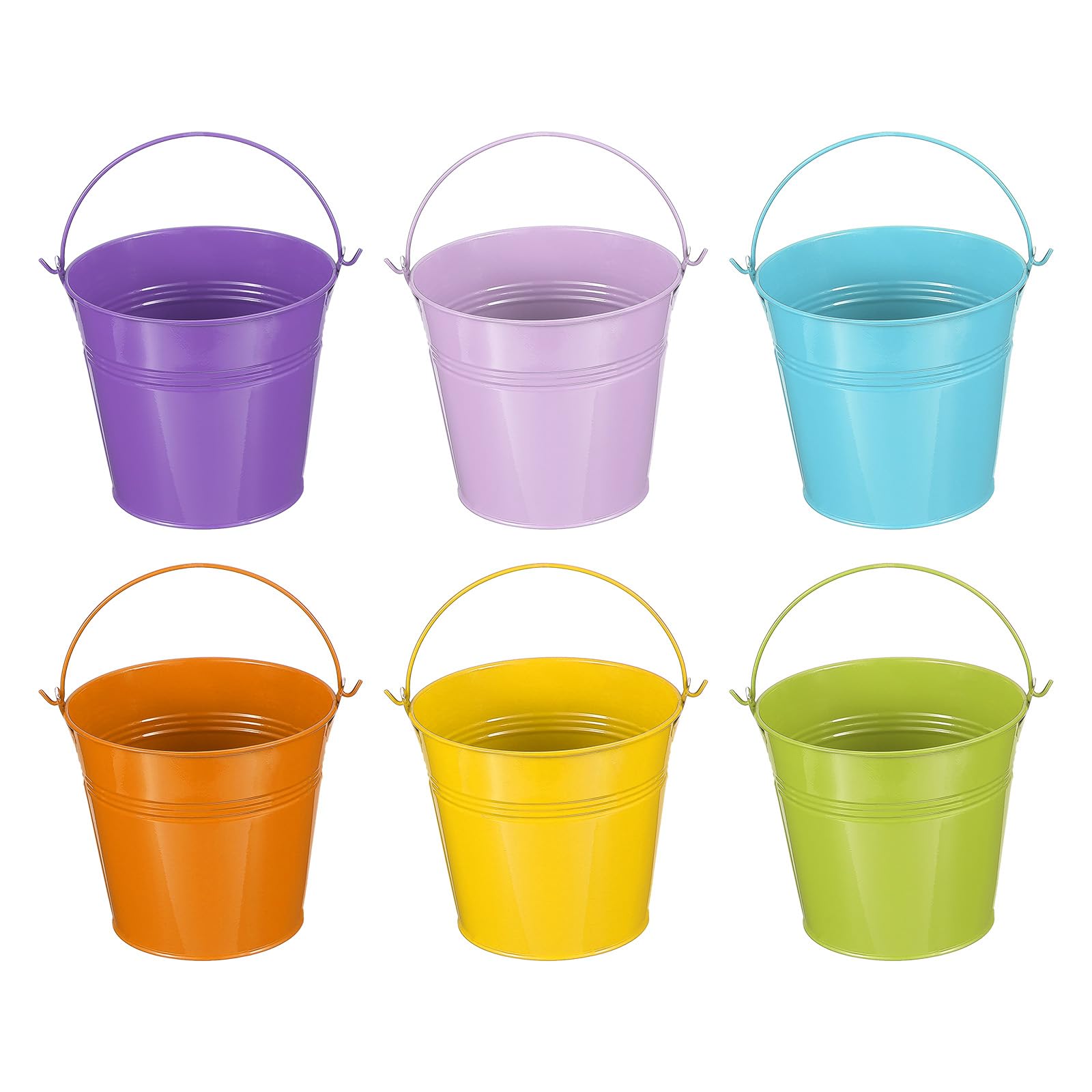 PATIKIL 5"x4.7" Small Metal Buckets with Handle, 6 Pcs Mini Bucket Easter Buckets, Green/Yellow/Orange/Blue/Light Purple/Purple