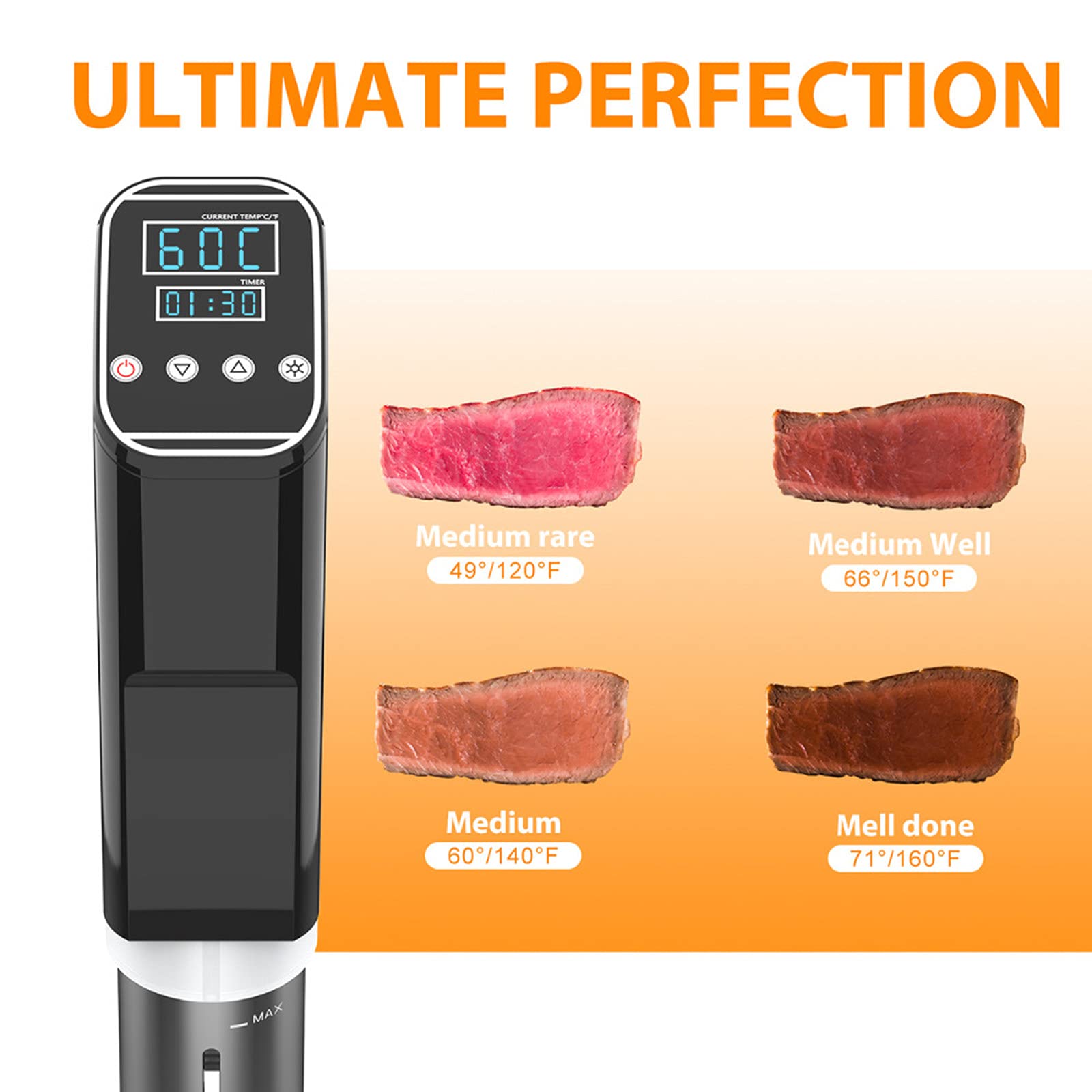 Cuiseur Sous Vide 1000W Circulateur d'immersion Cuiseur de précision IPX7 Machine Sous Vide étanche avec minuterie et affichage à LED