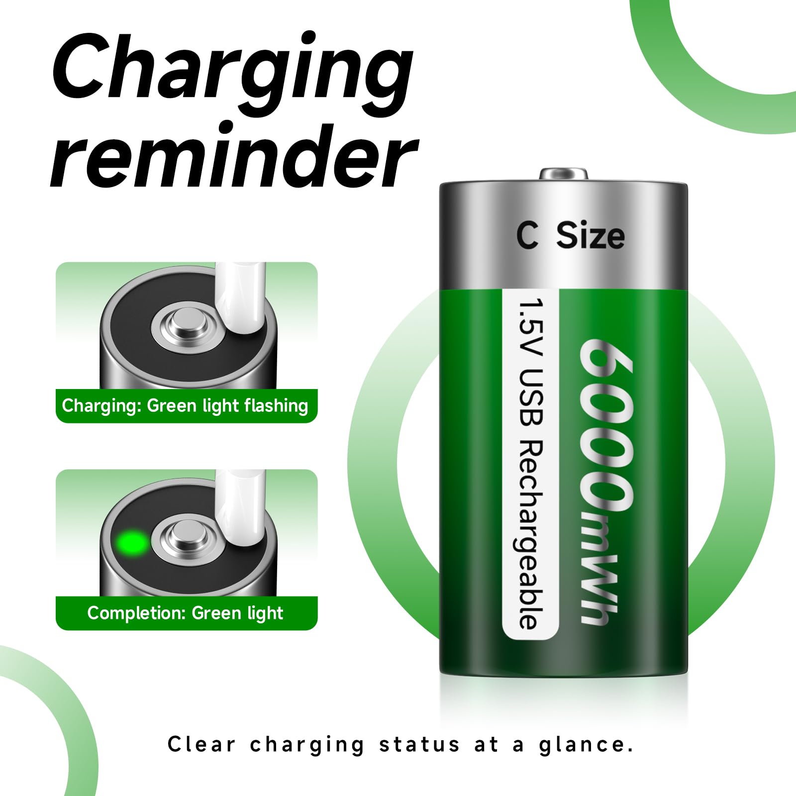4 batterie ricaricabili C USB 6000 mWh - 1,5 V/batteria ricaricabile al litio Baby C ad alta capacità con cavo di ricarica di tipo C (6 pezzi)