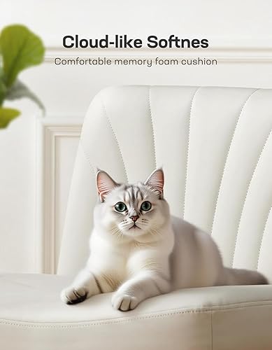 Miniatura 4 de Marsail Silla cruzada con ruedas, silla de escritorio ancha de piel sintética sin brazos, giratoria y altura ajustable, silla de oficina con patas