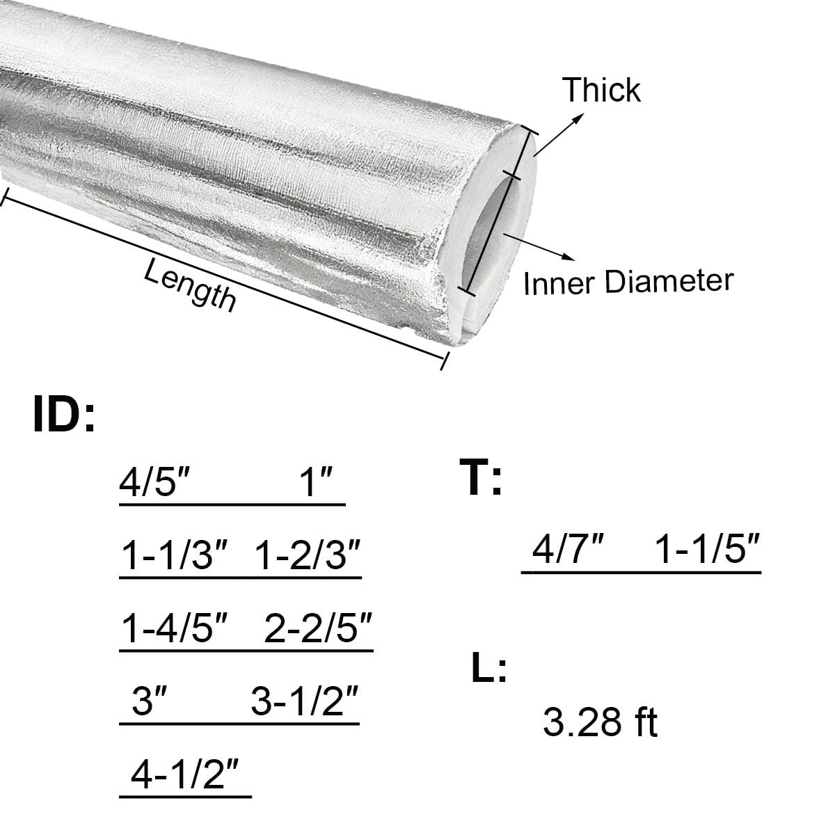 Tubo in schiuma isolante per tubi in alluminio autoadesivo (1 m, 1 confezione) (ID 4/5 ″ x T 4/7 ″)