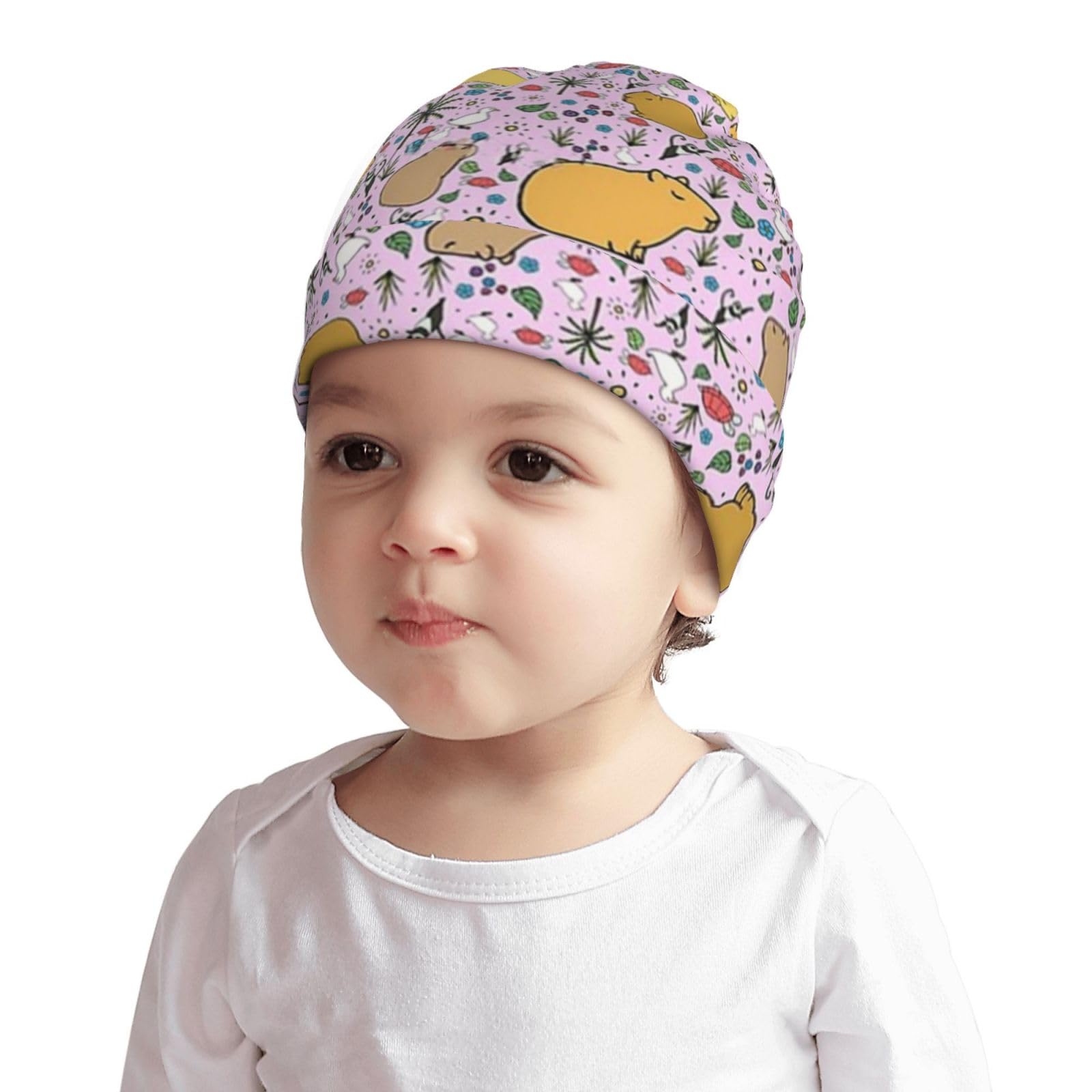 Rqzwdq Cute Capybaras Pattern Kids Beanie Hats Warm Knit Beanie Cap Skull Caps Gifts Decor for Boys Girls White